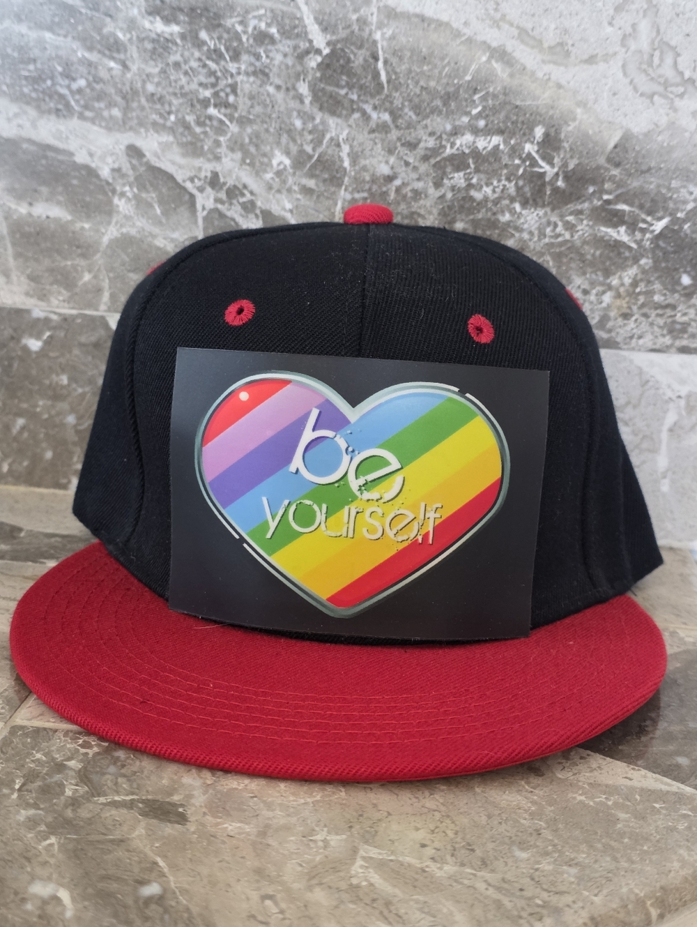 NWT Light Up Snapback Hat with Be Yourself Graphic Red/black